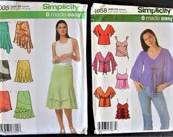 Simplicity 4958 & 5005 FLIRTY TOPS and SKIRTS Multi-Sized  Smaller Sizes 4 to 10 English and Spanish Instructions