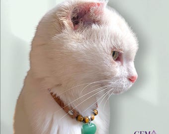 Collar for aggressive, nervous, defensive cats • Crystal healing • Pet well-being • Natural semi-precious stones • Gift / Christmas