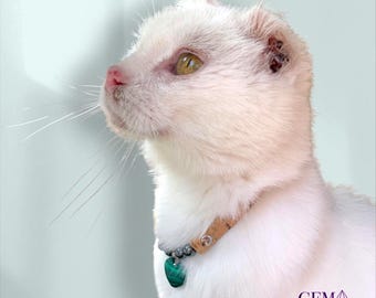Self-healing cat collar, pain relief, for old age • Crystal healing • Pet wellness • Natural semi-precious stones • Gift/Christmas