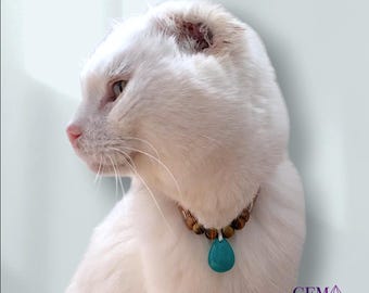 Collar for cats that are unsociable, reactive to other cats, submissive, dominant • Lithotherapy • Animal well-being • Natural semi-precious stones