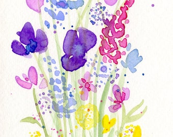 Original watercolor flower painting, "Basket of Blooms"