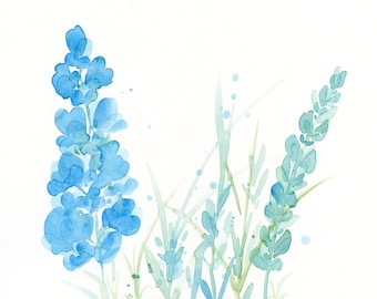 Original watercolor flower painting, "Summer Blues"