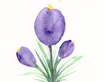 Original watercolor painting, "Purple Crocuses"