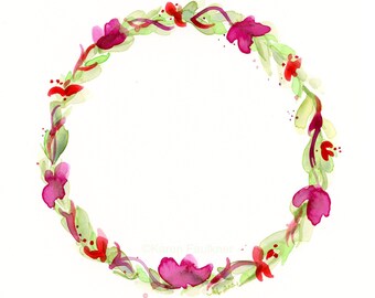Original watercolor wreath painting, "Magenta Magic"