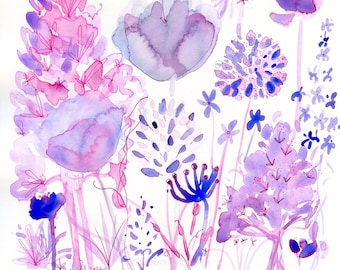 Original watercolor flower painting, "Garden Doodle"