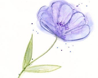 Original watercolor painting, "Blue Poppy"