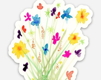Watercolor flower die cut vinyl stickers, set of 4