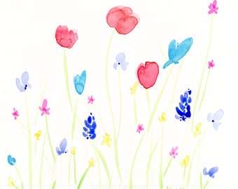 Original watercolor flower painting, "Spring Song"