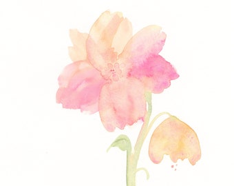 Watercolor flower painting, "Peachy"