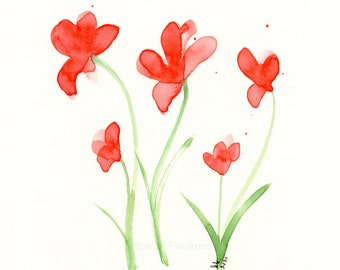 Watercolor flowers, original painting of red flowers, "Scarlet Ladies"