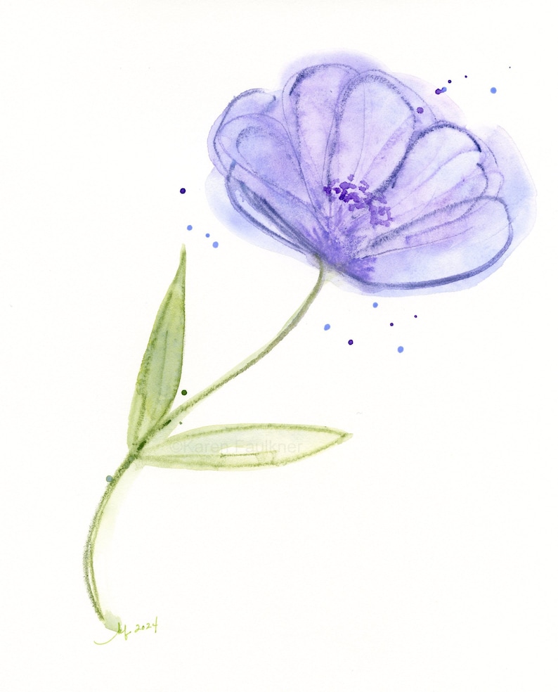 Watercolor splashy periwinkle blue flower