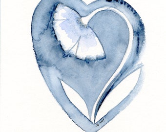 Original watercolor painting, "Indigo Floral Heart"
