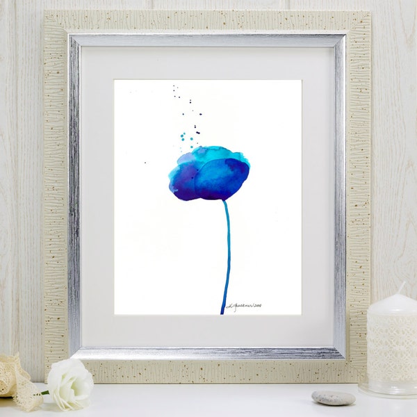 Watercolor art print of an abstract blue flower : "Glorious Blue"