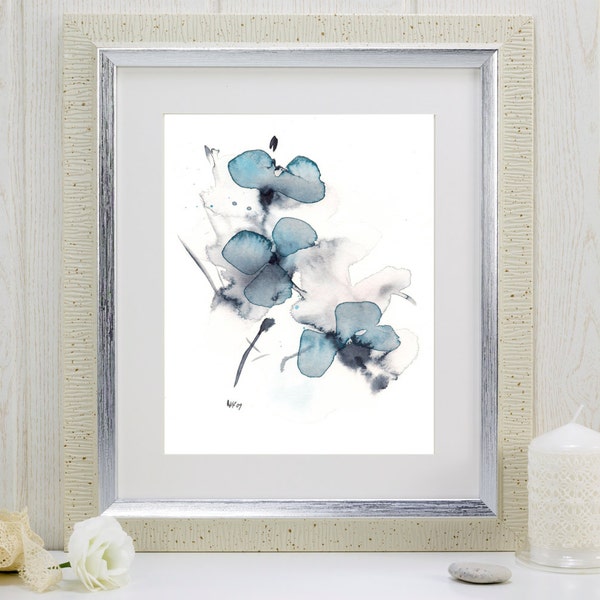 Indigo watercolor flower print: "Indigo Blossoms"