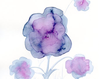 Watercolor flowers, original painting, "Indigo Rose"