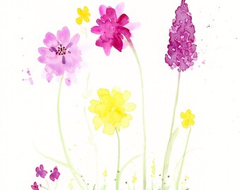 Watercolor flower painting, "June Garden"