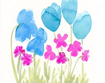 Original watercolor flower painting, "Posy Party"