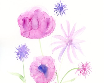 Original watercolor flower painting, "Summer Solstice"