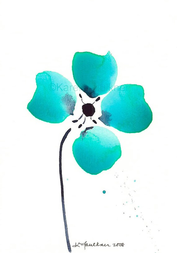 Watercolor flower art print: Aqua Loves Indigo