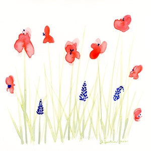 Original watercolor painting, &quot;Red, White, and Bloom&quot;