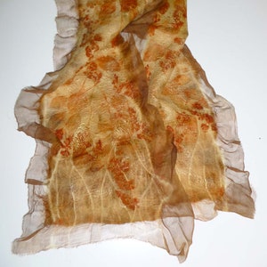 Nuno Felted Wool/Silk Scarf, Eco Print Dyed, Eucalyptus Leaves and Seed Pods, Tussah Silk image 1