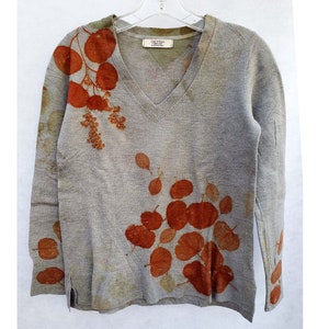 Wool Blend V-Neck Sweater, Eco Print Dyed , Sz S