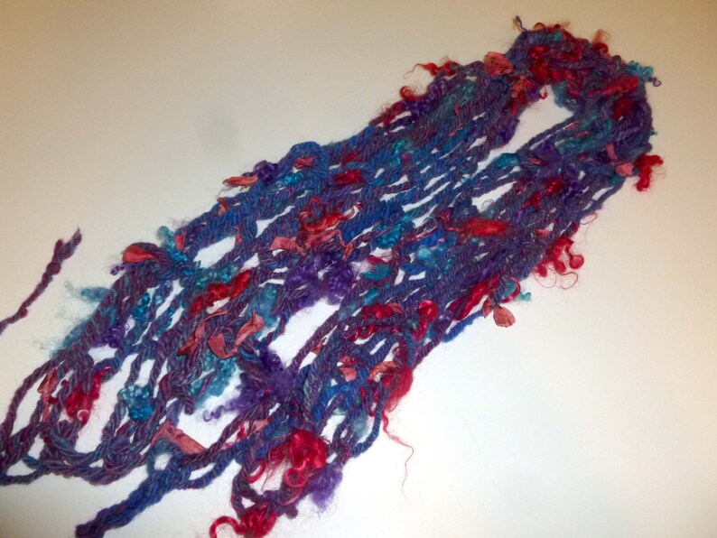 Hand Knit Scarf Hand Spun Art Yarn with Mohair Locks Neck ...