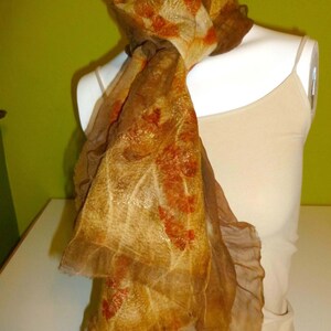 Nuno Felted Wool/Silk Scarf, Eco Print Dyed, Eucalyptus Leaves and Seed Pods, Tussah Silk image 3