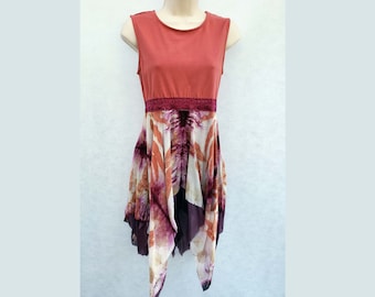 Silk Chiffon Eco Print Dyed Fairy Dress/Tunic, Sz M - ON SALE