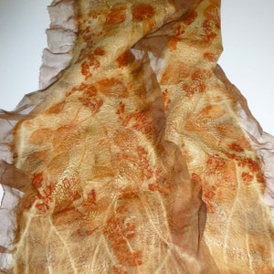 Nuno Felted Wool/Silk Scarf, Eco Print Dyed, Eucalyptus Leaves and Seed Pods, Tussah Silk image 2