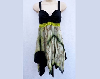 Silk Chiffon Eco Print Dyed Fairy Dress Sz M