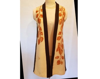 Eco Print Dyed Folk Vest, Sz S, Wool/Mali Mud Cloth