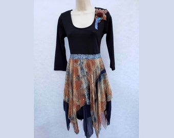 Silk Chiffon Eco Print Dyed Fairy Dress, Sz S - PRICE REDUCED