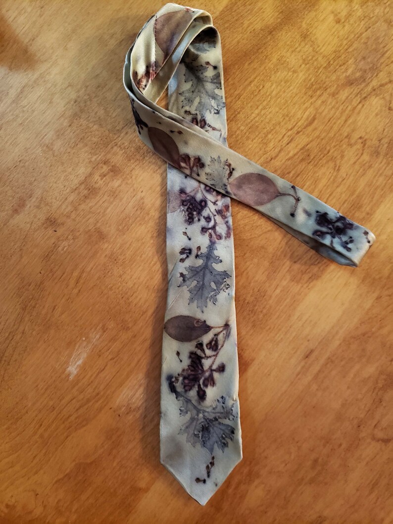 Botanical Prints Oak Eucalyptus Eco Print Dyed Silk Men/'s Necktie