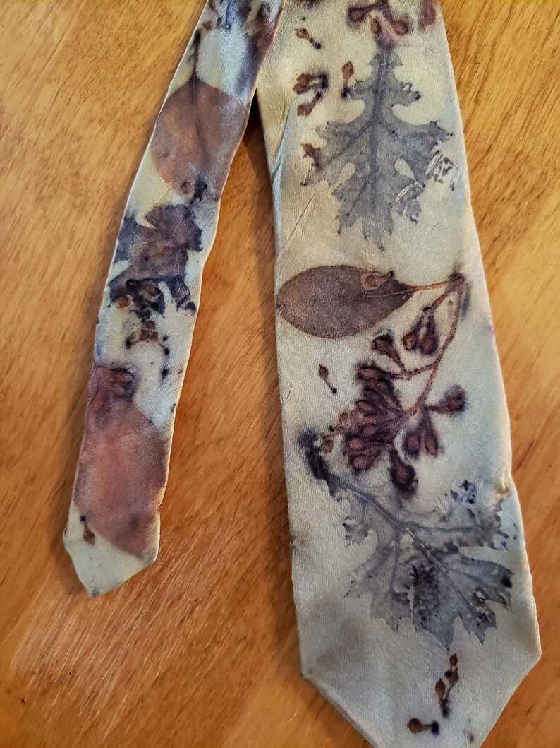 Botanical Prints Oak Eucalyptus Eco Print Dyed Silk Men/'s Necktie