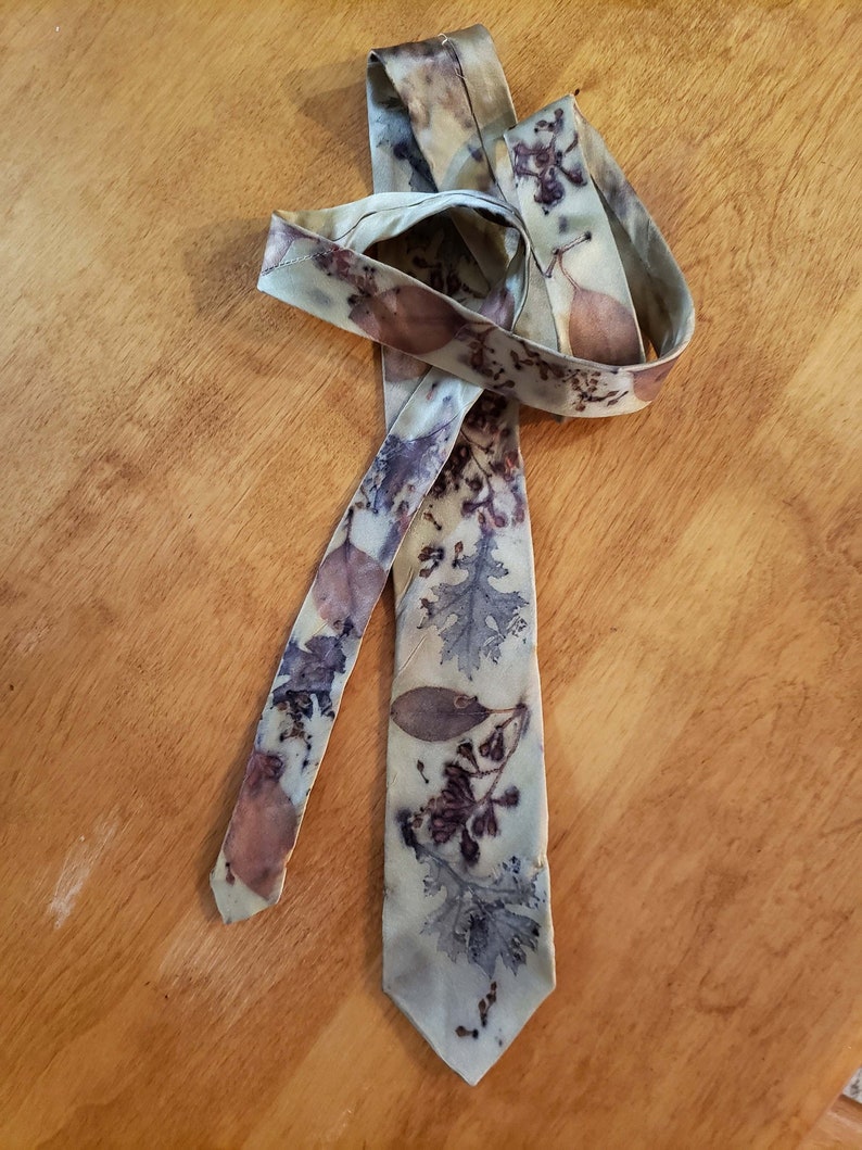 Botanical Prints Oak Eucalyptus Eco Print Dyed Silk Men/'s Necktie