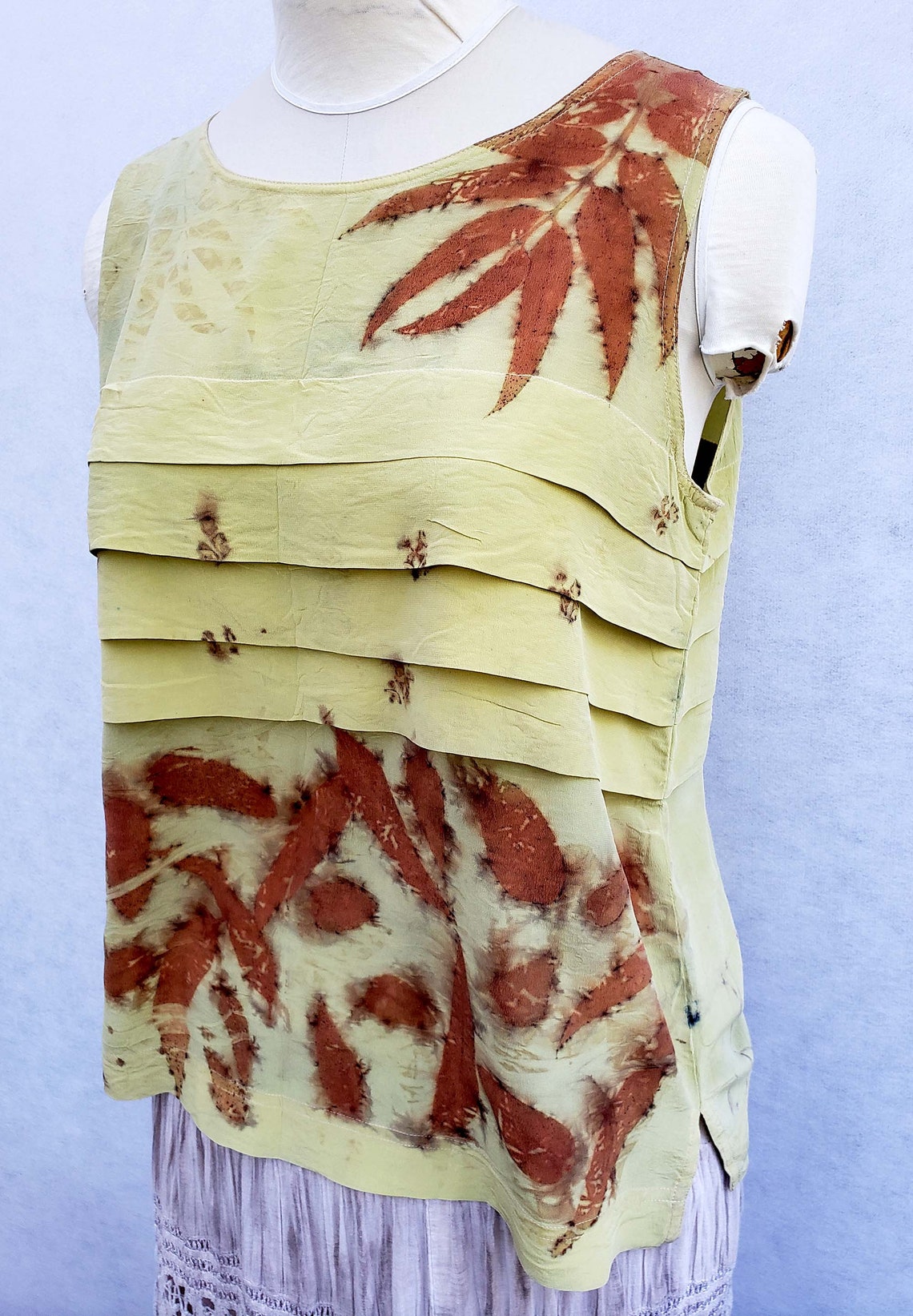 Eco Print Dyed Silk Blouse, Size L, Botanical Dyed, Eucalyptus Etsy UK