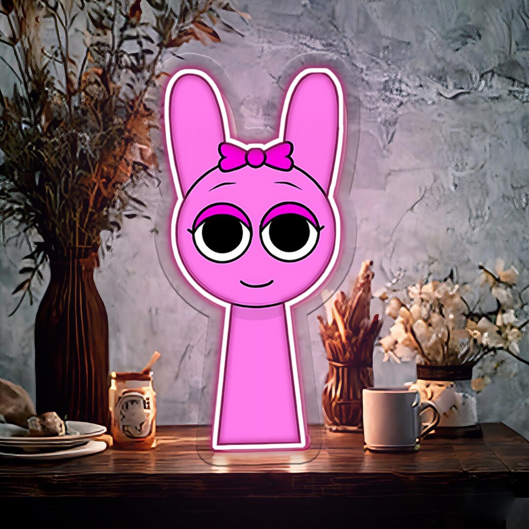 Sprunki Pink Rabbit Neon Sign,cartoon Bowknot Rabbit Pinki Neon Light ...