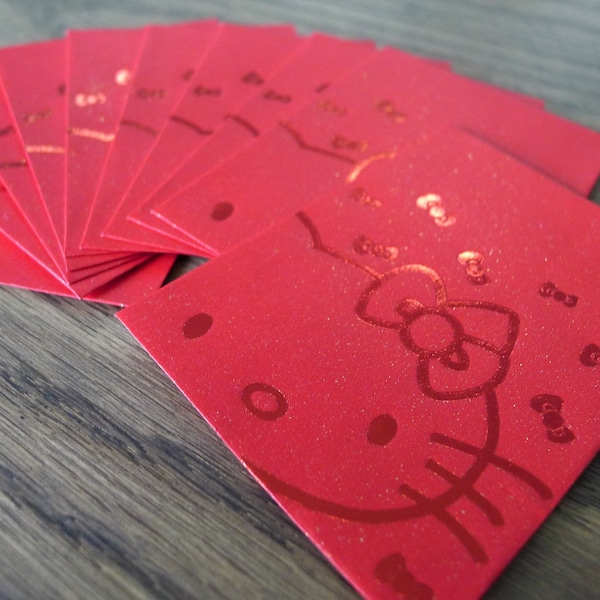 Kitty Melody (Red) with Foil stamping Wedding Cash Envelopes, Red Packets (Small 10 pcs)