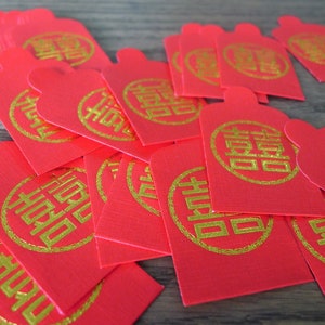Double Happiness - Mini Gold Foil Stamping Chinese Wedding Cash Envelopes. Red Packets (25 pcs)