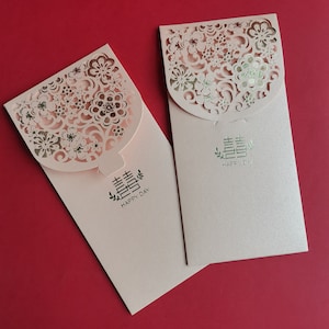 Double Happiness - enveloppe d'argent liquide rouge au design découpé à l'emporte-pièce - Rose 2 pièces (35 USD Freeship Worldwide*)