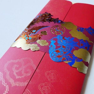 Prachtige Double Happiness-cadeaubon-envelop - Dragon and Phoenix metallic reliëf