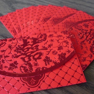 Rojo Metálico Repujado - Doble Felicidad - Sobres de efectivo de paquete rojo con caracteres chinos - Mediano 10 piezas (USD35 Envío gratis a todo el mundo*)