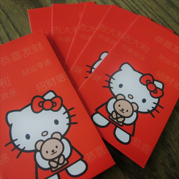 Kitty Melody Teddy Birthday or Wedding Cash Envelopes, Red Packets (Large 6 pcs)