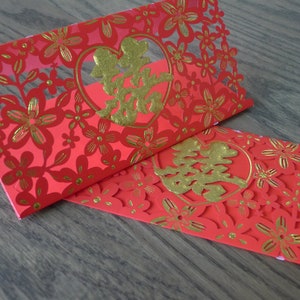 Double Happiness - busta per contanti a pacchetto rossa dal design fustellato squisito (Heart Floral Red - 1 unità)