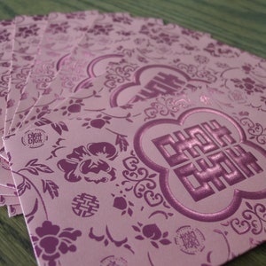 Double Happiness - Buste per contanti cinesi in rilievo con motivo floreale metallico rosa - Rosa grande 6 pezzi (35 USD spedizione gratuita in tutto il mondo*)