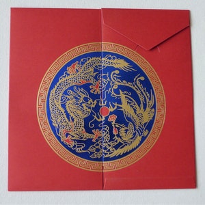 Double Happiness - Exquis Dragon et Phoenix design enveloppe de paquet rouge (2 pcs)