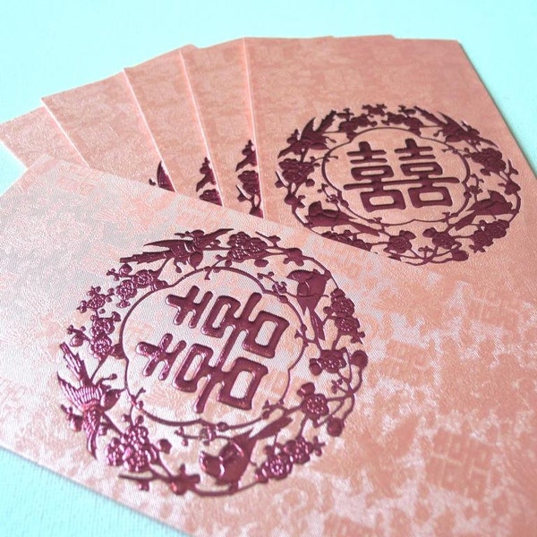Double Happiness - Floral Chinese Wedding Cash Envelopes (Pink Large 6pcs)