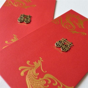 Double Happiness - Exquisiter Drache und Phoenix GoldFolie stempeln Design rot Päckchen Geldumschlag (2 Stk)
