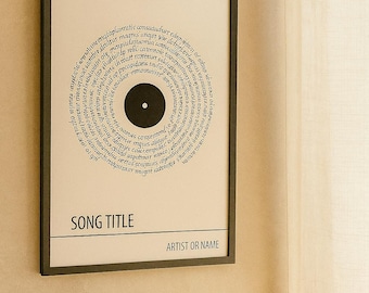 Póster con letras de canciones personalizadas • Diseño de texto en espiral • Vinilo personalizado • Regalo musical • Arte mural estilo Spotify